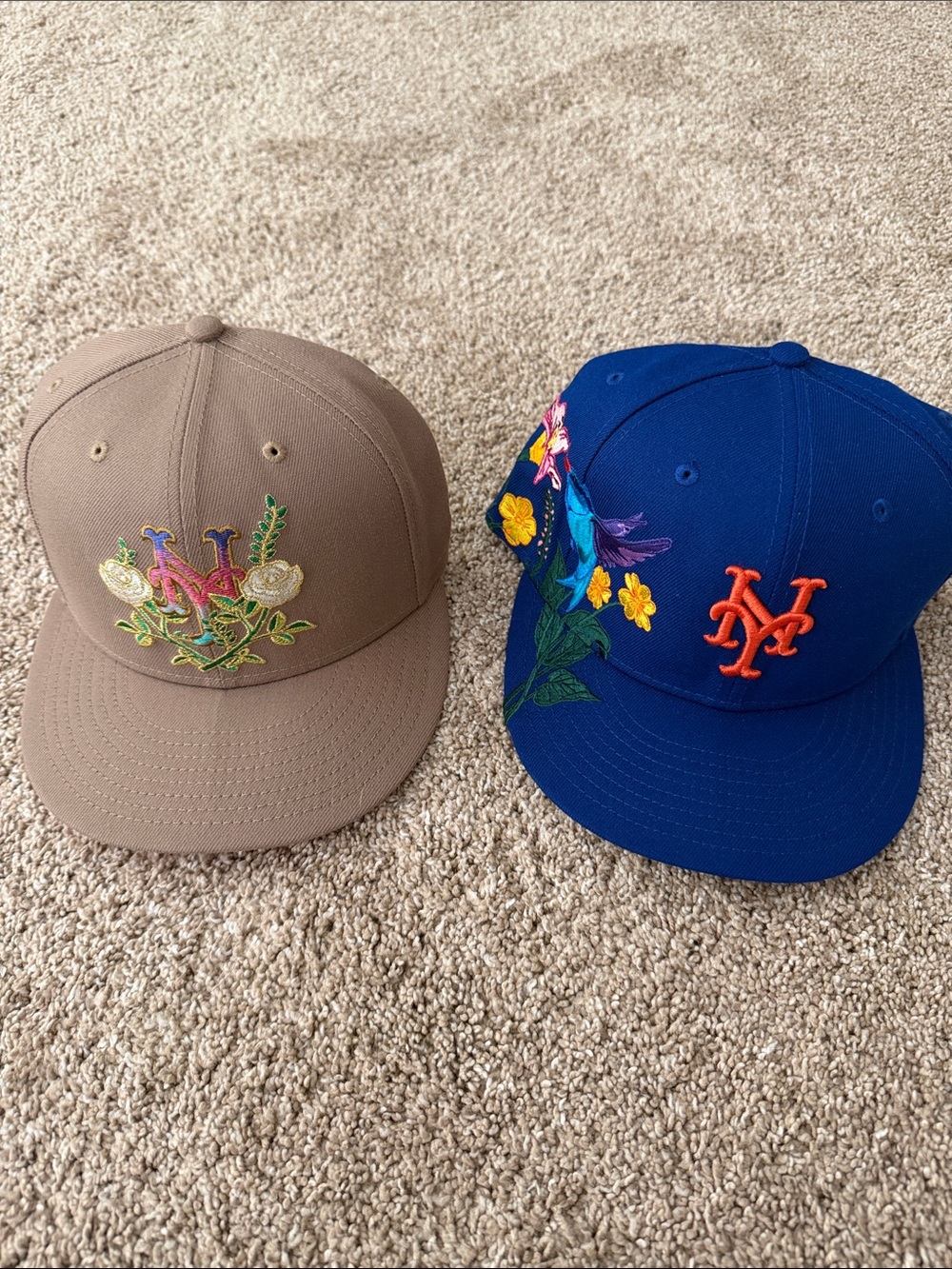 New York Mets Floral Embroidered Baseball Cap - Blue & Taupe